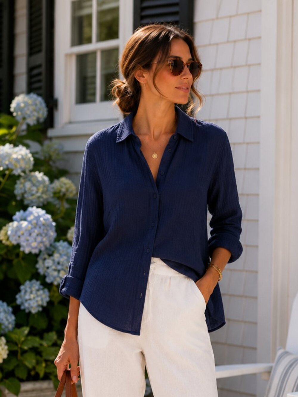 Splendid Navy Blue Cotton Gauze Lightweight Relaxed Button Down Shirt XS NEW